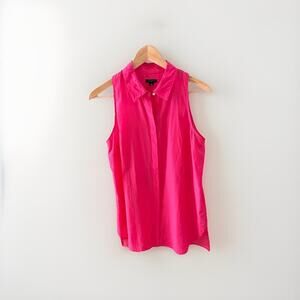 Ann Taylor Blouse Women’s 8 Medium Bright Pink Sleeveless Silk Cotton Woven